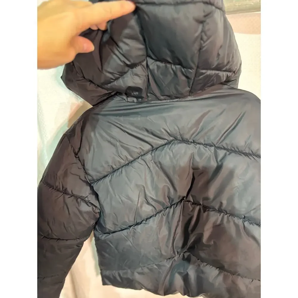 Zara 9 wide stitch shorter puffer coat attached hood euc worn once warm